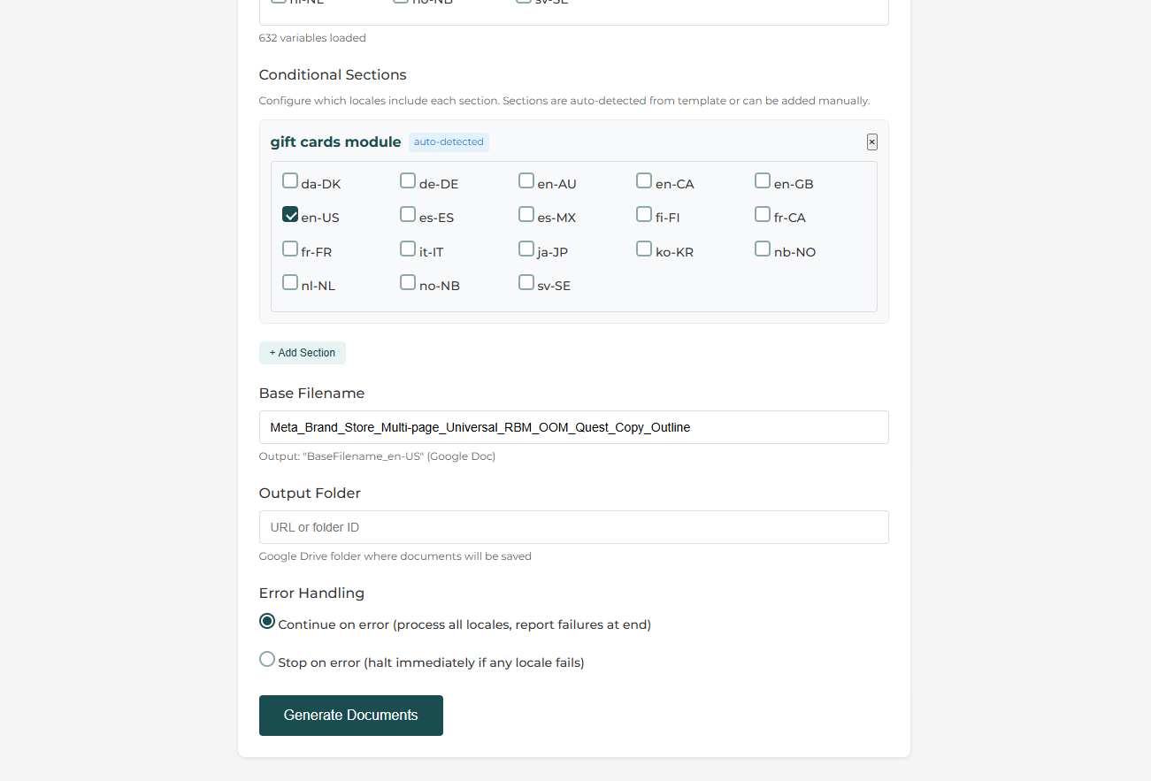 Add filename and output folder screen