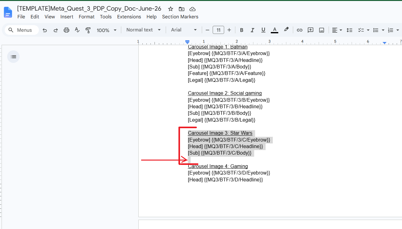 Example data spreadsheet